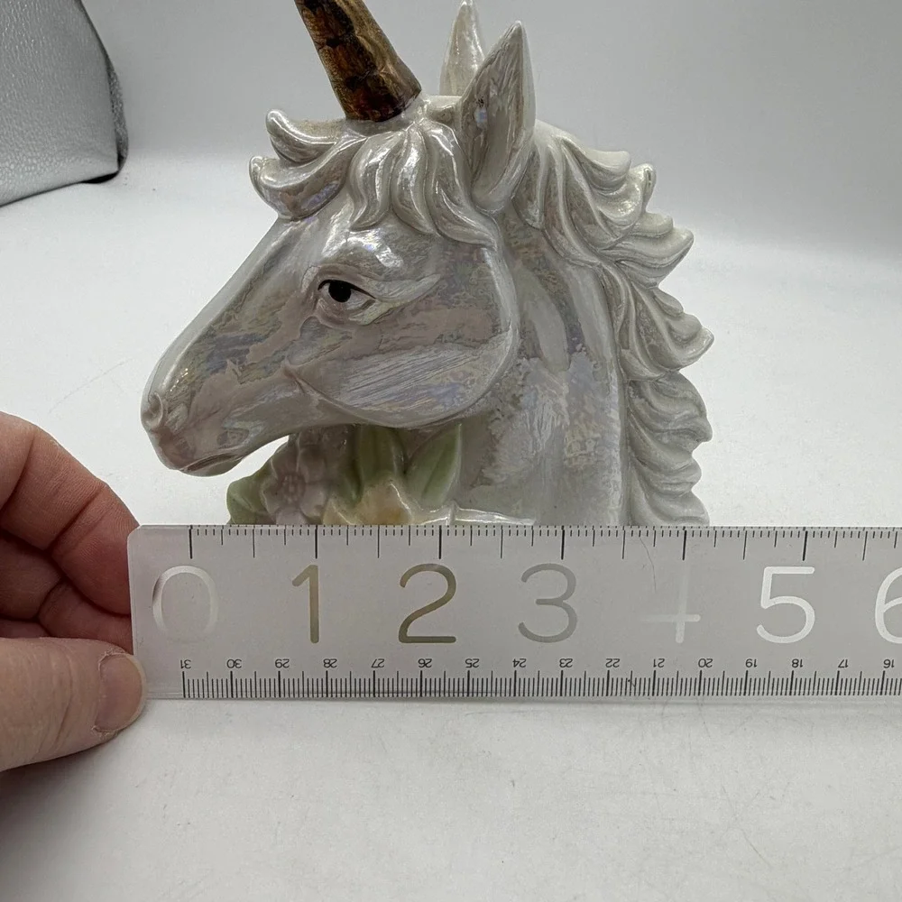 VTG Iridescent Ceramic Unicorn‎ Head Bust Gold Horn Pastel Floral Figurine